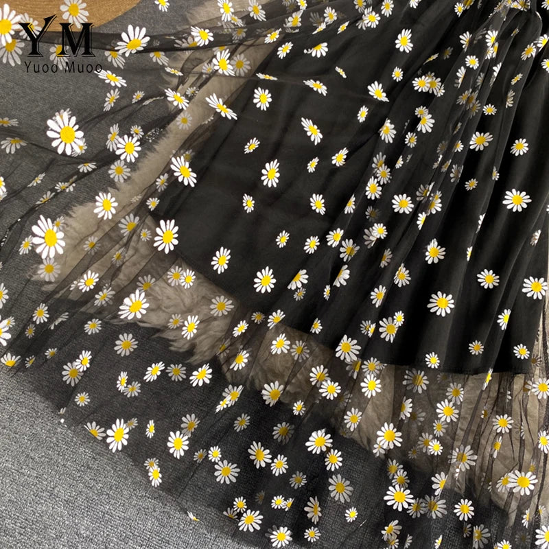 Daisy Flower Print Mesh Party Dress