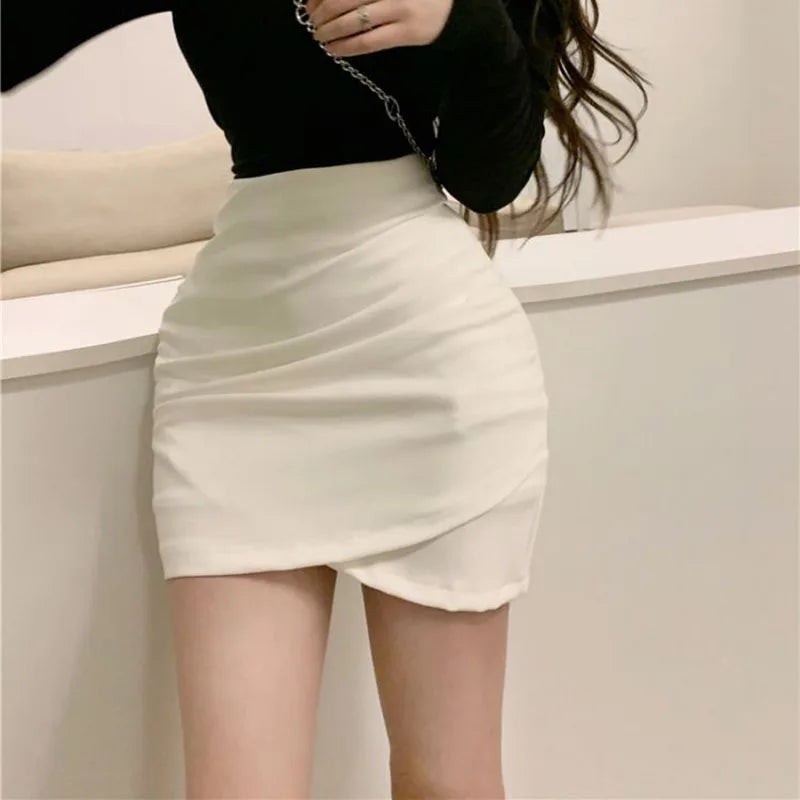 High Waist Irregular Folds Hip Wrap Pencil Skirt